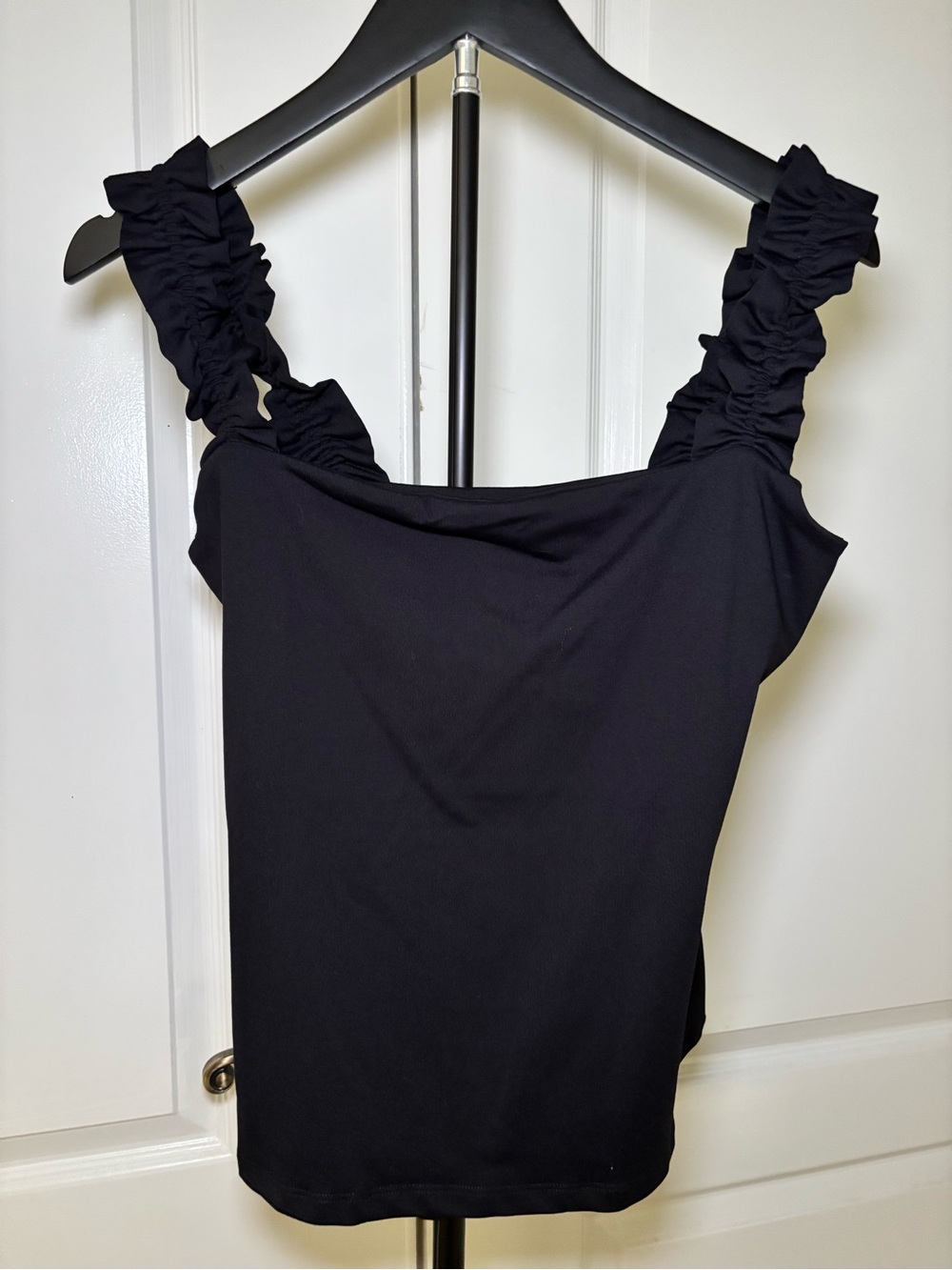Susana Monaco Black Ruffle Strap Tank